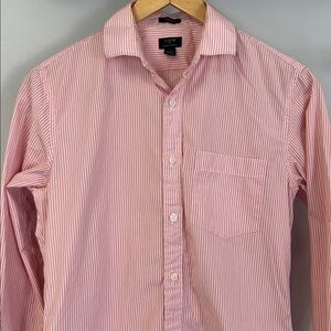 J. Crew Men's Pink and White Striped Button Down Shirt Thompson Collection Sz S